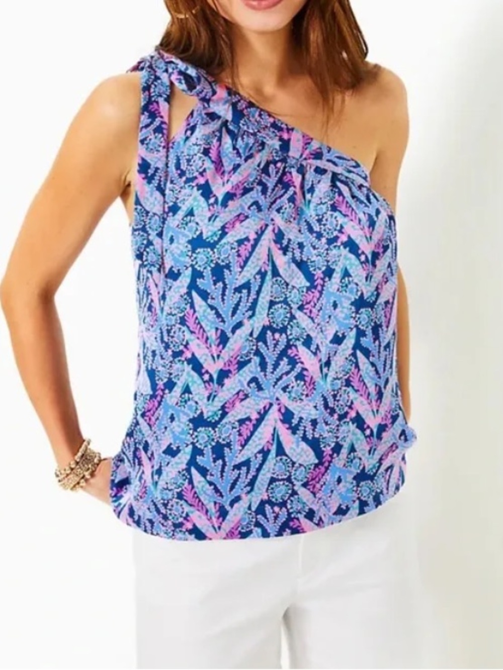 Lilly Pulitzer Becker One Shoulder Top, Barton Blue- Star Gazing NWT 2
